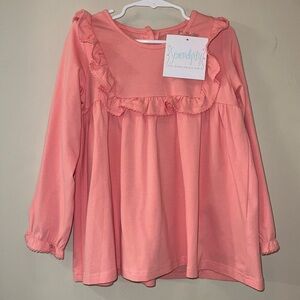 NWT Shrimp & Grits Kids 5/6 Coral Pink Ruffle Long-Sleeve Top